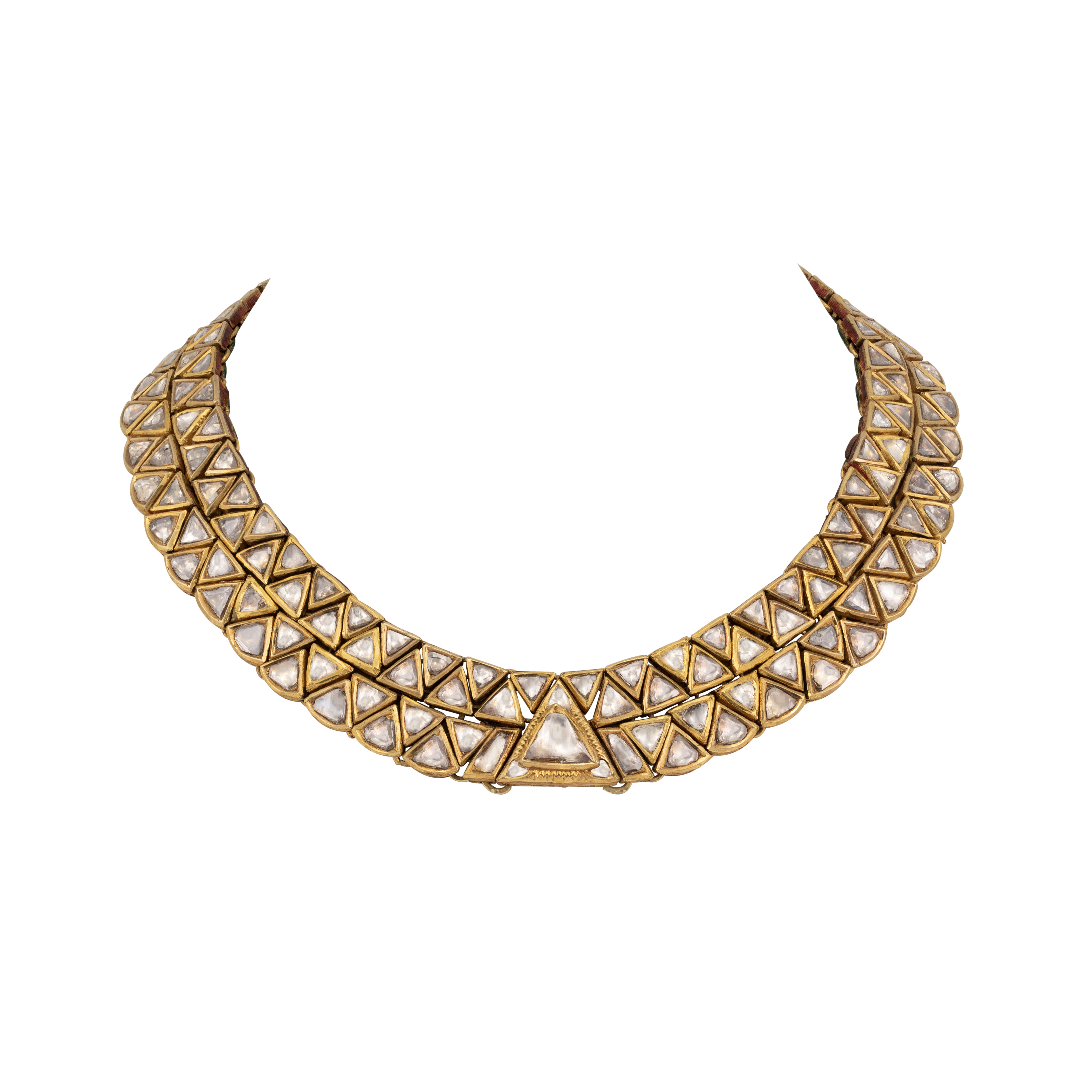 Polki Necklace with Triangular Gold Framework